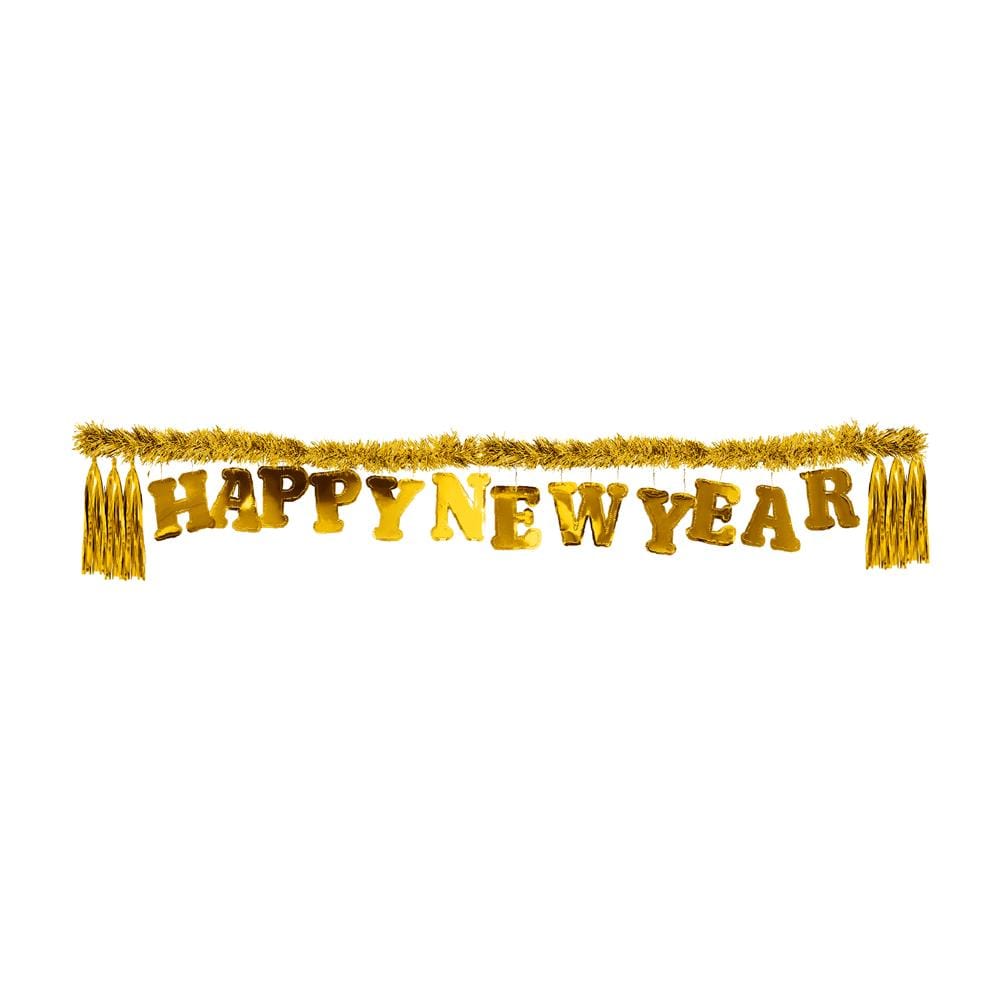ป้ายตกแต่ง HAPPY NEW YEAR พร้อมพู่ห้อย SIAMXMAS 200x40 ซม. สีทอง