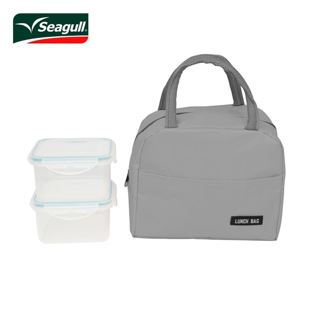 ชุดกล่องอาหาร 0.7 ลิตร พร้อมกระเป๋า SEAGULL 2 ชิ้น สีเทา