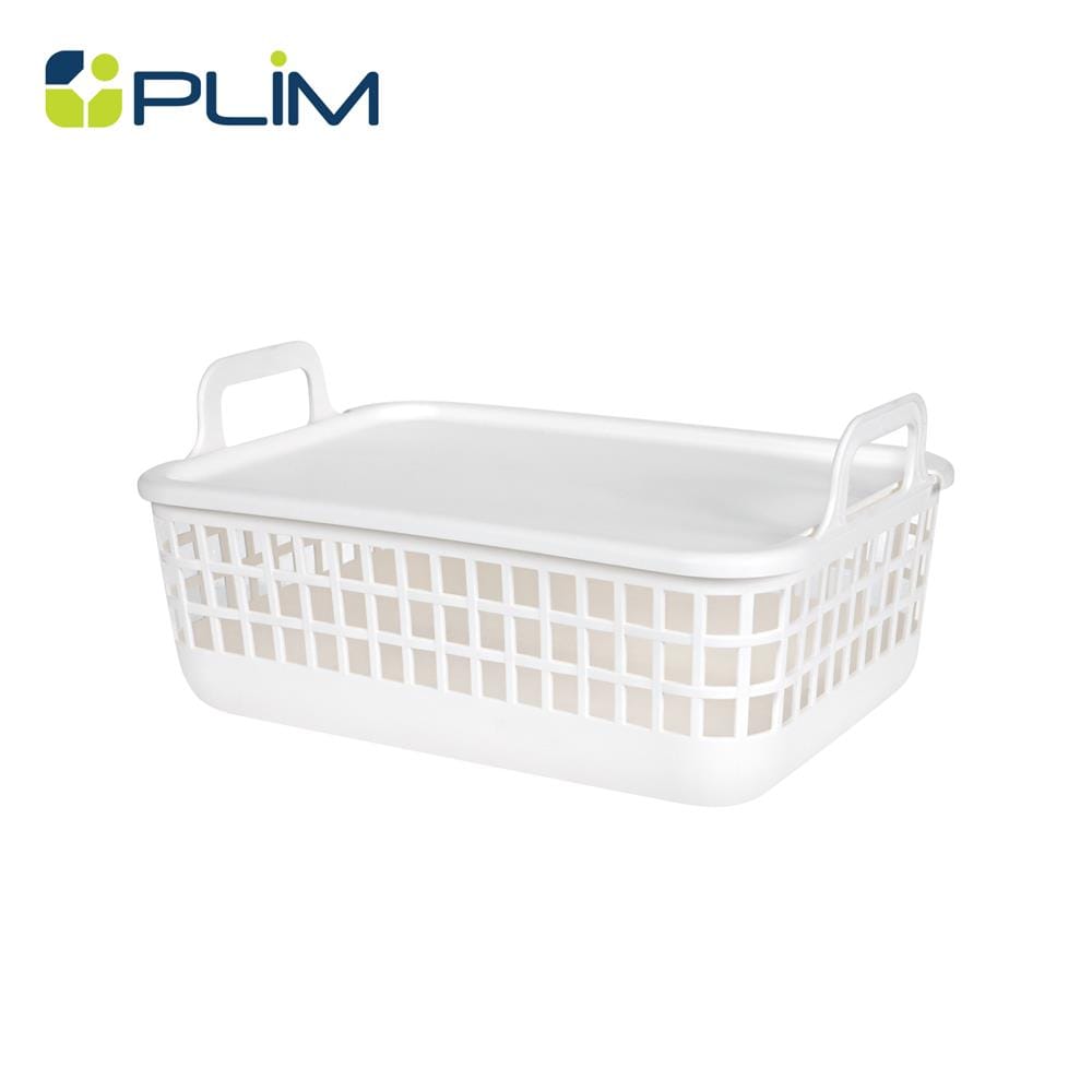 ตะกร้าผ้าเหลี่ยมมีฝา PLIM DAISY SIZE S สีขาว