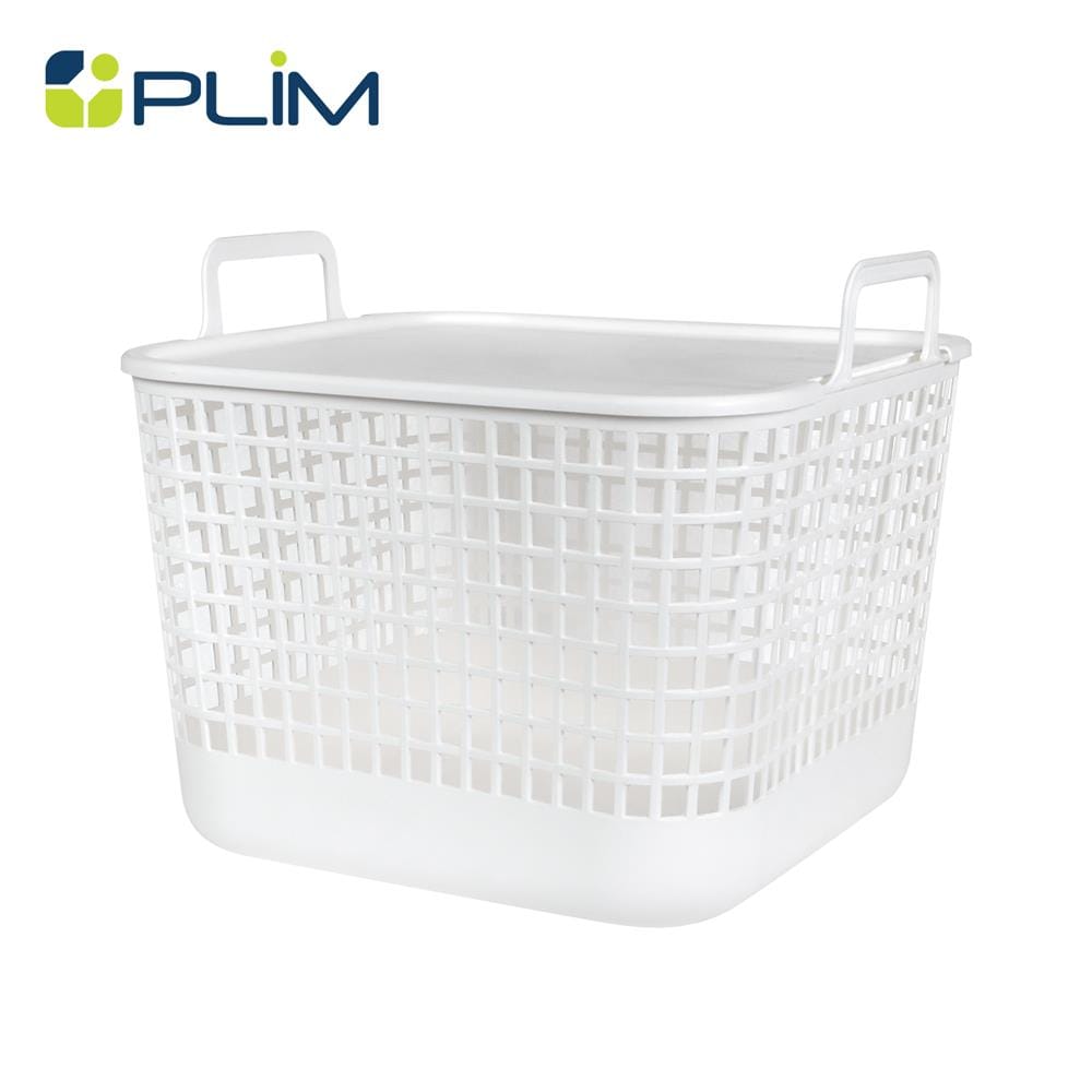 ตะกร้าผ้าเหลี่ยมมีฝา PLIM DAISY SIZE L สีขาว_0