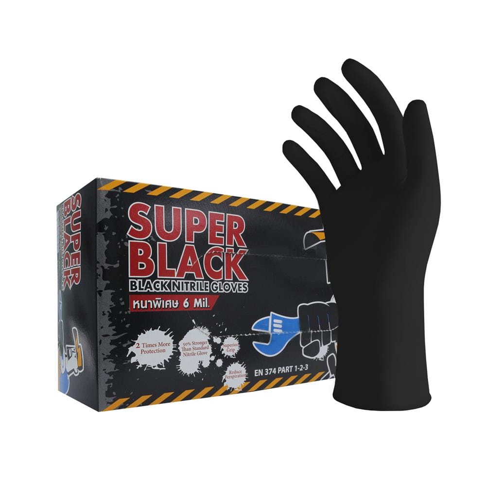 ถุงมือยางไนไตร MICROTEX SUPER BLACK SIZE L หนา 6 มม. สีดำ