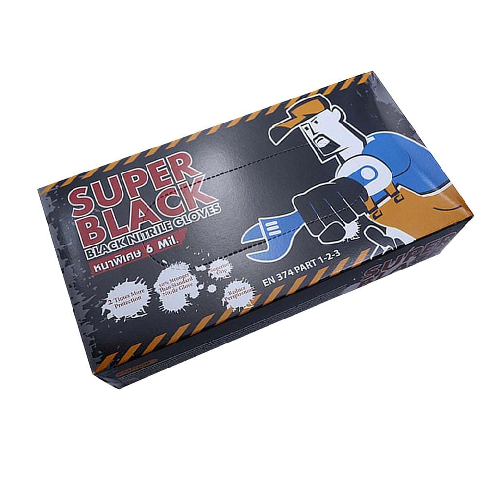 ถุงมือยางไนไตร MICROTEX SUPER BLACK SIZE XL หนา 6 มม. สีดำ