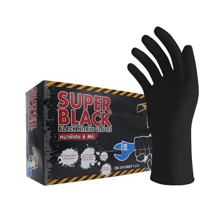 ถุงมือยางไนไตร MICROTEX SUPER BLACK SIZE XL หนา 6 มม. สีดำ_0