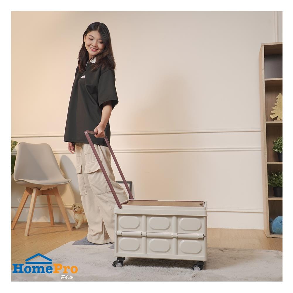 กล่องพับพร้อมท็อปไม้ มีล้อลาก STACKO GLAM 52X35.5X35.5 ซม. สีน้ำตาล