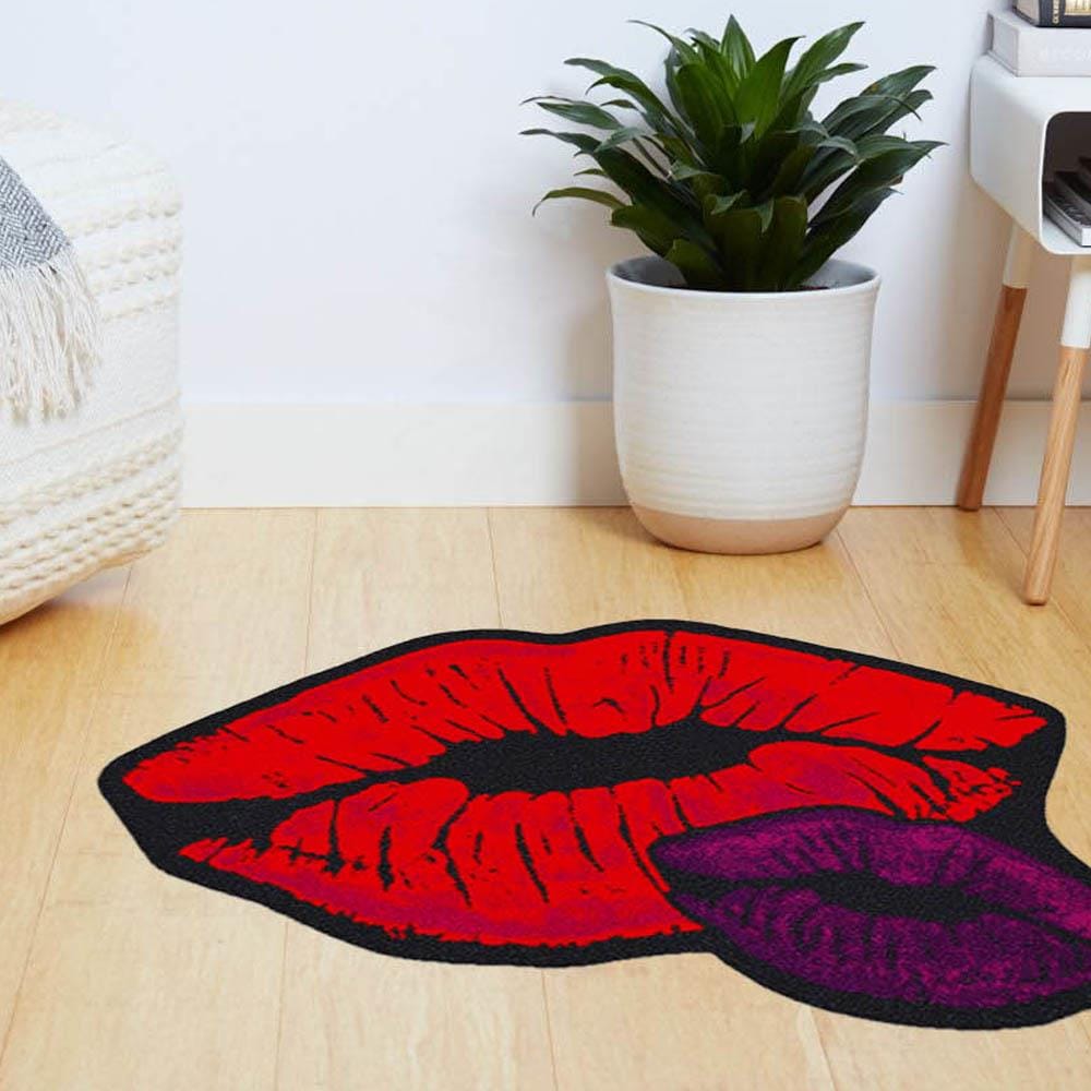 พรมเช็ดเท้าดักฝุ่น PRAW KISS ME 70X100 ซม. สีแดง