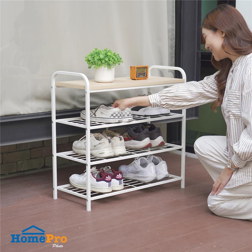ชั้นรองเท้า 3 ชั้น พร้อมท็อปไม้ STACKO FLEXI 70X30X68 ซม. สีขาว