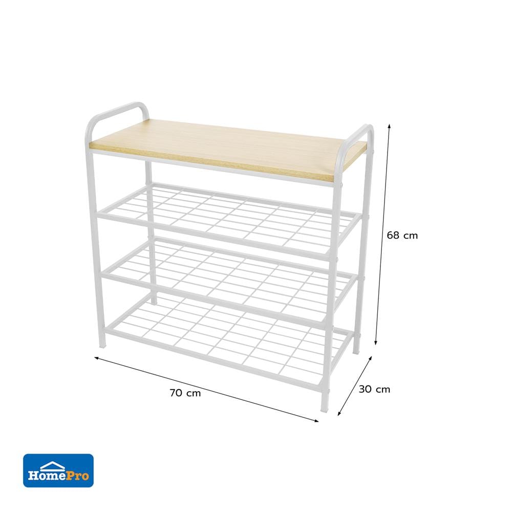 ชั้นรองเท้า 3 ชั้น พร้อมท็อปไม้ STACKO FLEXI 70X30X68 ซม. สีขาว