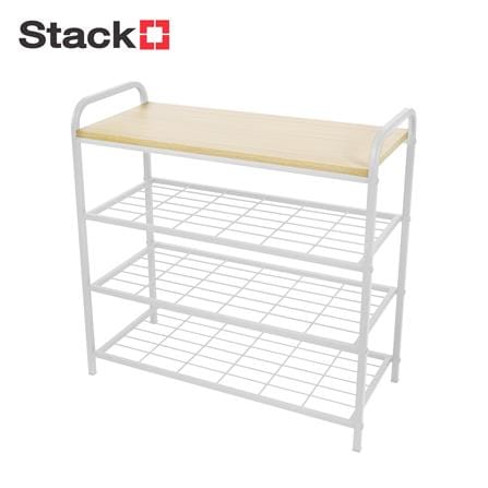 ชั้นรองเท้า 3 ชั้น พร้อมท็อปไม้ STACKO FLEXI 70X30X68 ซม. สีขาว_0