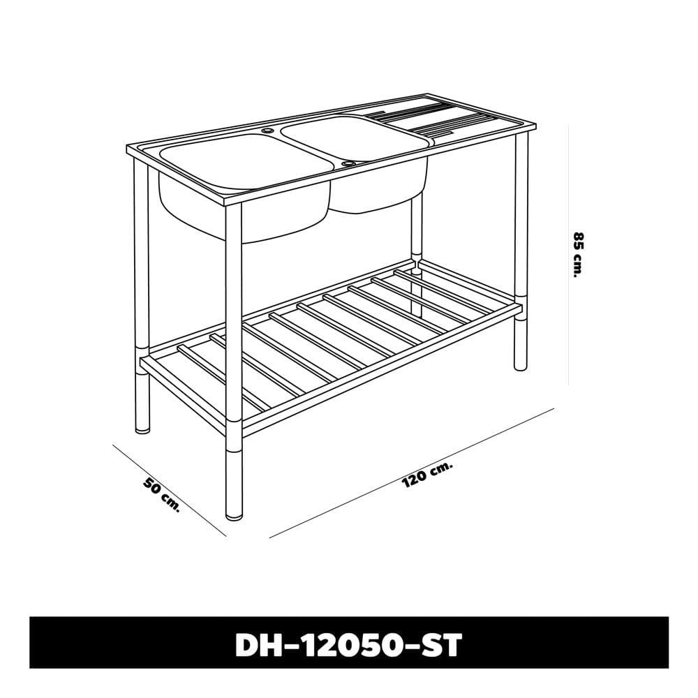 ซิงค์ขาตั้ง 2 หลุม 1 ที่พัก DYNA HOME DH-12050-ST เงิน