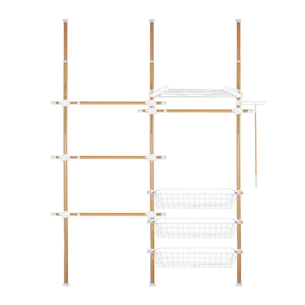 ราวแขวนผ้า 4 ราวแขวน 3 ตะกร้า 1 ชั้นวาง TUGU R68M 160x42.5x300 ซม. ลายไม้_1