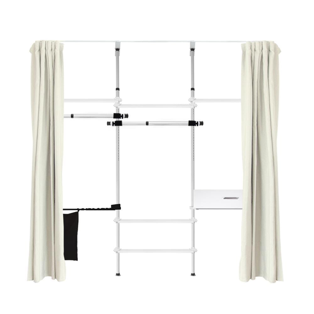 ราวแขวนผ้า TUGU R71W-BE 240x40x300 ซม. สีขาวข้อต่อดำ (พร้อมชุดผ้าม่านสีเบจ)