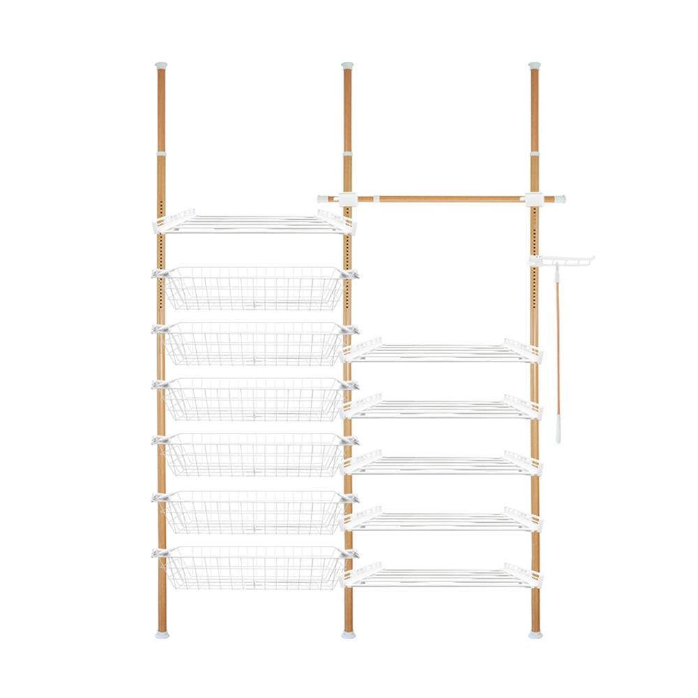 ราวแขวนผ้า 1 ราวแขวน 6 ชั้นวาง 6 ตะกร้า TUGU R67M 170x42.5x300 ซม. ลายไม้
