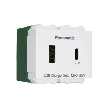 เต้ารับ USB A 1 ช่อง TYPE C 1 ช่อง PANASONIC WEFN 1482-TH 2.0-3.0 แอมป์ สีขาว_1