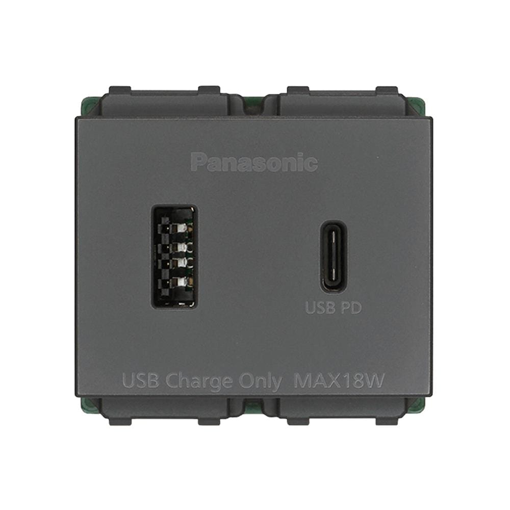 เต้ารับ USB A 1 ช่อง TYPE C 1 ช่อง PANASONIC WEFN 1482H-TH 2.0-3.0 แอมป์ สีเทา