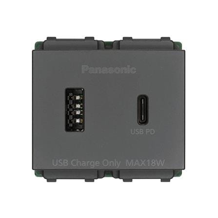 เต้ารับ USB A 1 ช่อง TYPE C 1 ช่อง PANASONIC WEFN 1482H-TH 2.0-3.0 แอมป์ สีเทา_0
