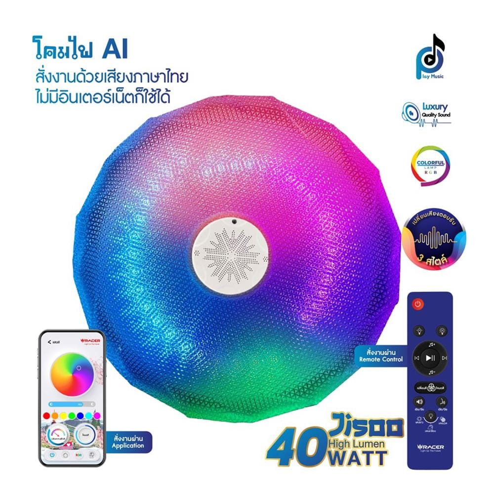 ไฟเพดาน LED RACER AI JISOO 15 นิ้ว 40 วัตต์ DAYLIGHT/COOL WHITE/WARM WHITE/RGB สีขาว