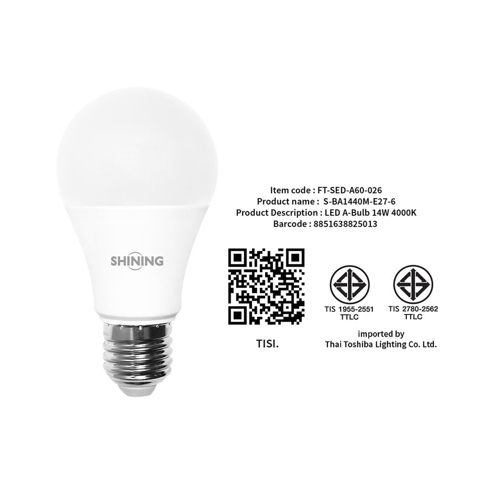 หลอด LED SHINING A60 14 วัตต์ COOL WHITE E27