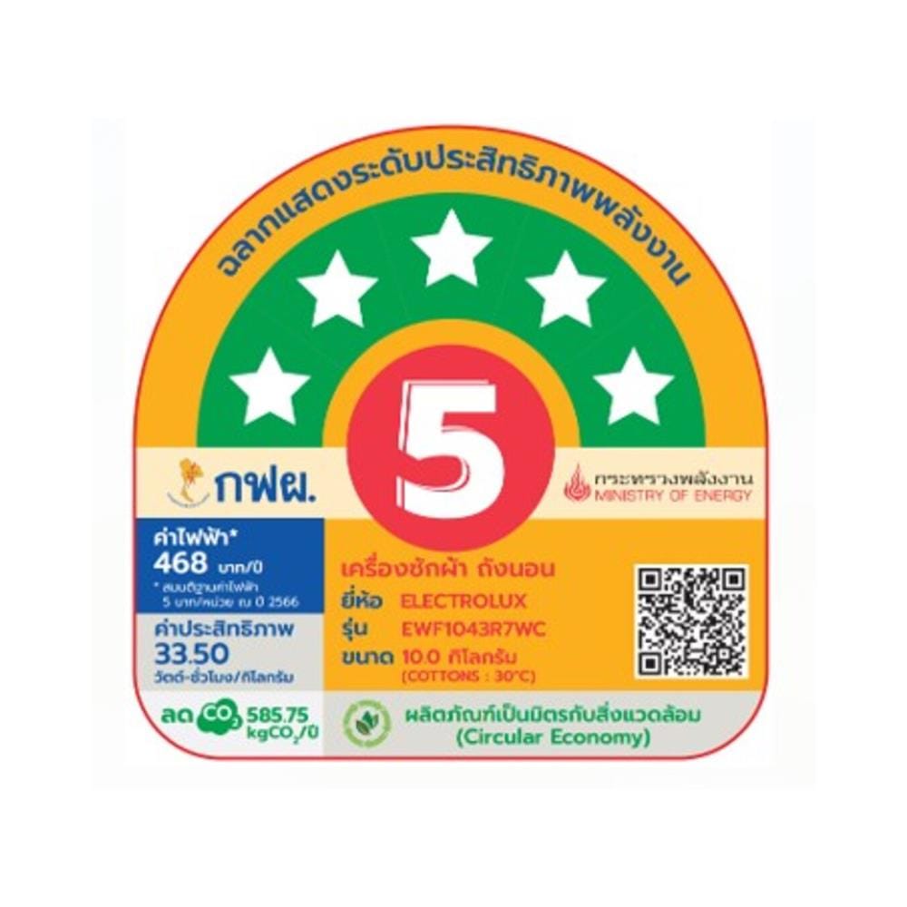 เครื่องซักผ้าฝาหน้าพร้อมขาตั้ง ELECTROLUX EWF1043R7WC 10 กก. 1400RPM อินเวอร์เตอร์ สีขาว