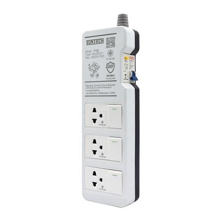 รางปลั๊กไฟ 3 ช่อง 3 สวิตซ์ พร้อมเบรกเกอร์ RCBO SUNTECH PGB-2333 16 แอมป์ 3 ม._0