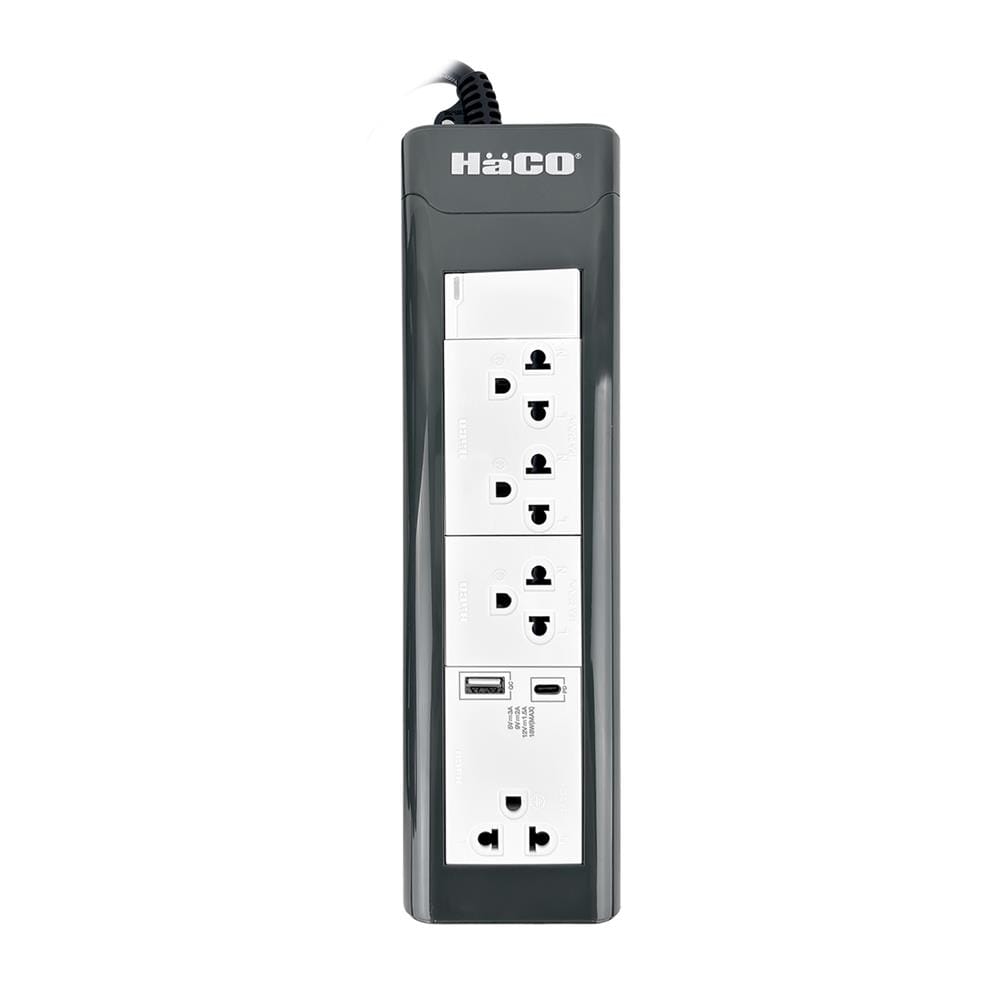 รางปลั๊กไฟ 4 ช่อง 1 สวิตช์ 1 USB-A 1 USB-C HACO EPN-S4EBUSBAC/3 16 แอมป์ 3 ม.