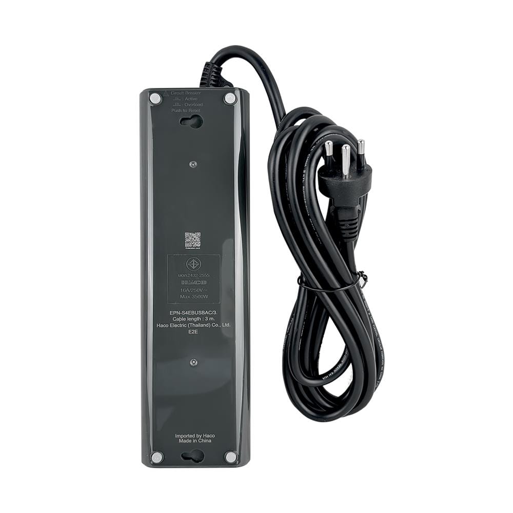 รางปลั๊กไฟ 4 ช่อง 1 สวิตช์ 1 USB-A 1 USB-C HACO EPN-S4EBUSBAC/3 16 แอมป์ 3 ม.