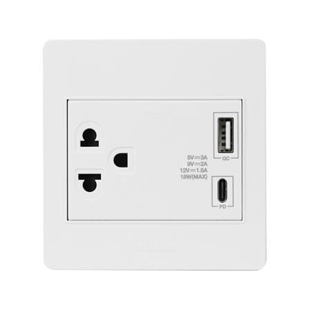 ชุดเต้ารับ 3 ขา 16 แอมป์ 250 โวลต์ พร้อม USB TYPE A/C แบบ PD/QC HACO M3N-E1USBAC สีขาว_0