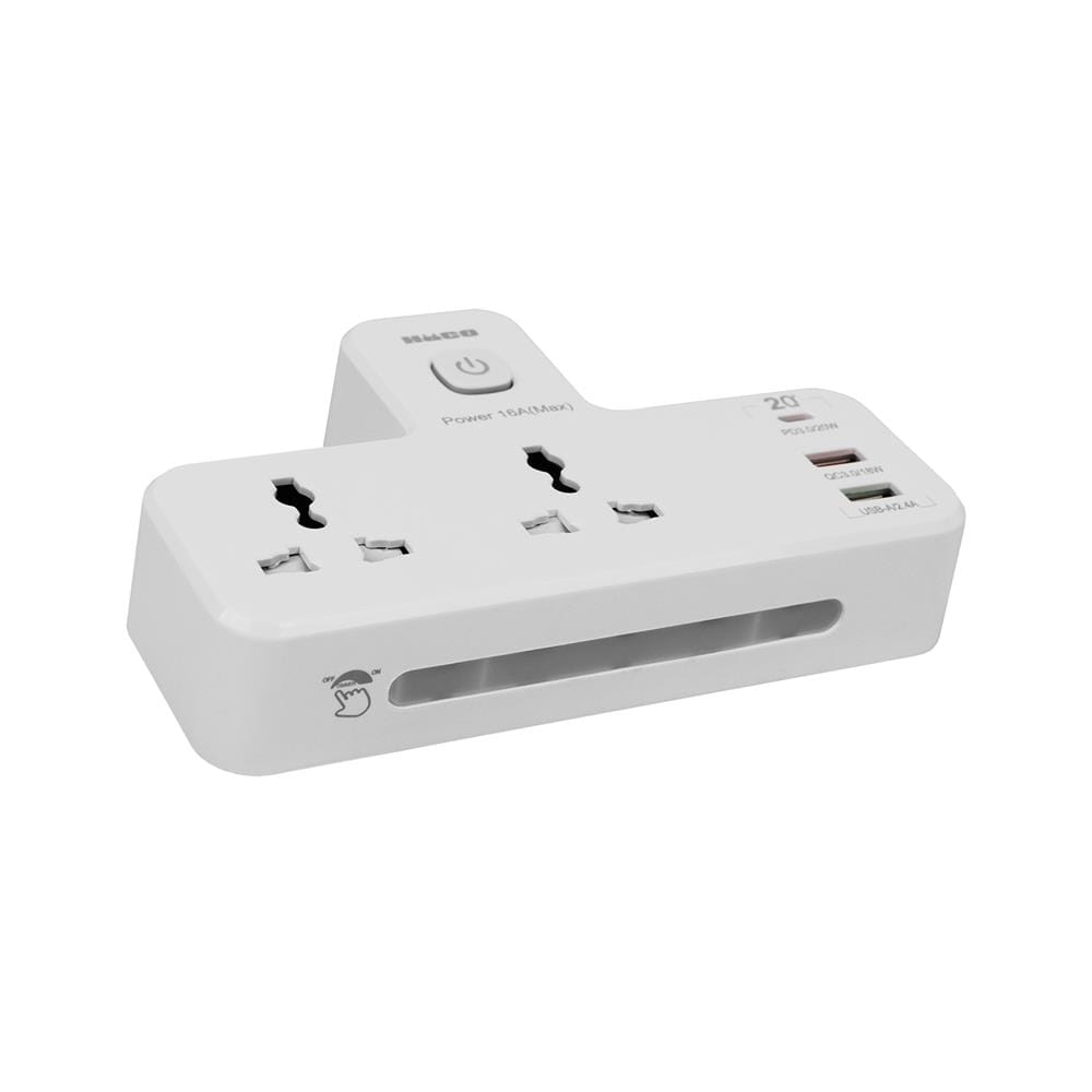 ปลั๊กแปลง 3 ขา 2 ช่อง 2 USB-A 1 USB-C 16 แอมป์ HACO ADU20-U2A1C