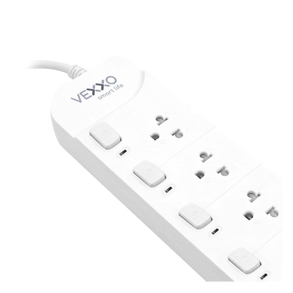 รางปลั๊กไฟ 5 ช่อง 5 สวิตช์ VEXXO 10 แอมป์ 3 ม. สีขาว (แพ็กคู่)