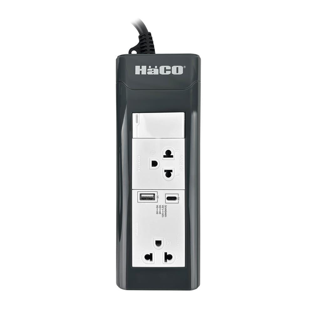 รางปลั๊กไฟ 2 ช่อง 1 สวิตซ์ 1 USB-A 1 USB-C HACO EPN-S2EBUSB 16 แอมป์ 2 ม.