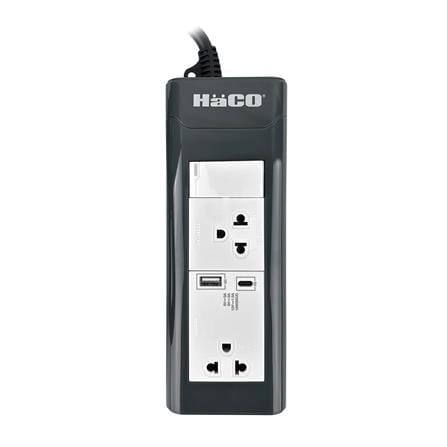 รางปลั๊กไฟ 2 ช่อง 1 สวิตซ์ 1 USB-A 1 USB-C HACO EPN-S2EBUSB 16 แอมป์ 2 ม._0