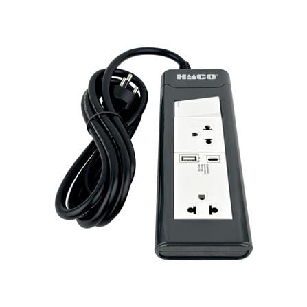 รางปลั๊กไฟ 2 ช่อง 1 สวิตซ์ 1 USB-A 1 USB-C HACO EPN-S2EBUSB 16 แอมป์ 2 ม._2