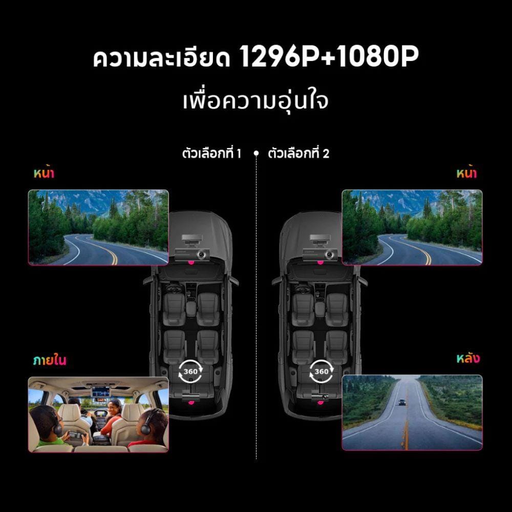 กล้องติดรถยนต์หน้าหลัง DDPAI N1 DUAL 1296P HD สีดำ