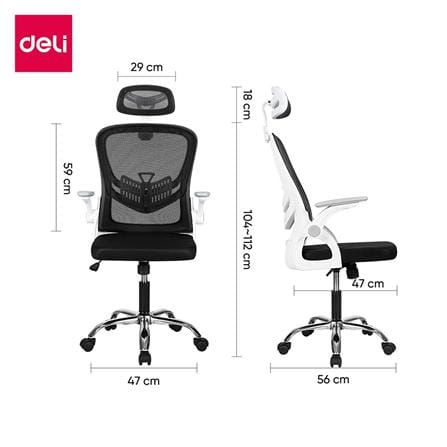 เก้าอี้สำนักงาน DELI E4955-WH-01 สีดำ/ขาว_11