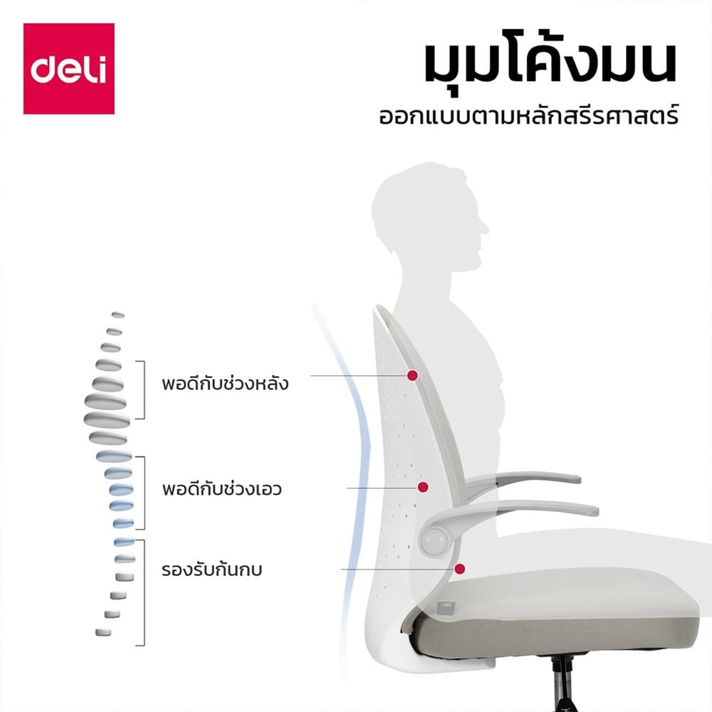 เก้าอี้สำนักงาน DELI E4942-WH-01 สีเทา/ขาว