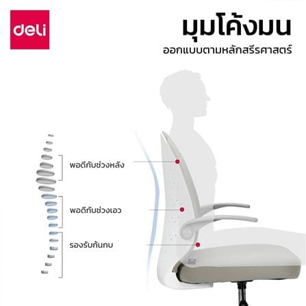เก้าอี้สำนักงาน DELI E4942-WH-01 สีเทา/ขาว_6
