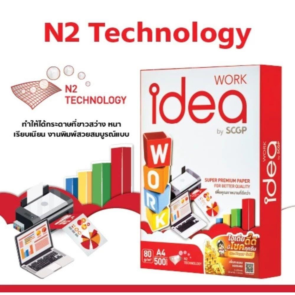 กระดาษถ่ายเอกสาร IDEA BY SCGP WORK 80 แกรม 5 รีม ต่อ กล่อง