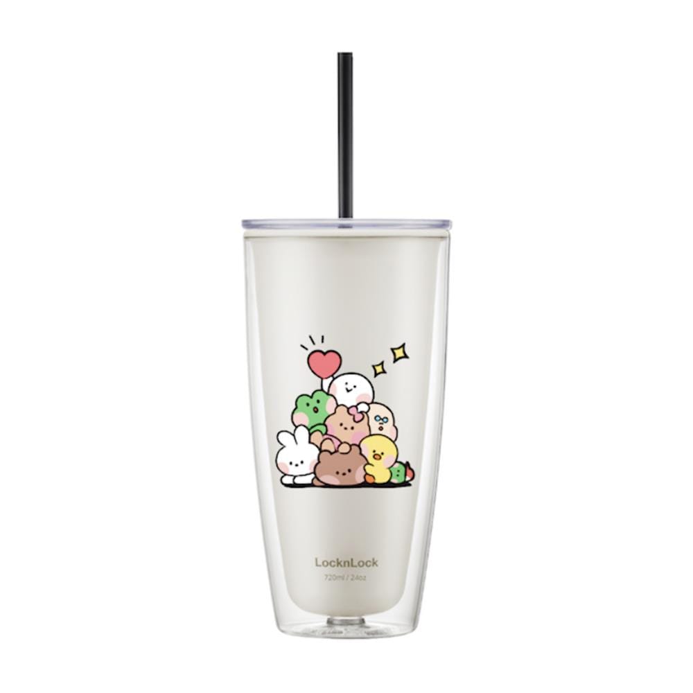แก้วน้ำ LOCKNLOCK DOUBLE WALL COLD CUP LINE FRIEND 720 มล. สีครีม