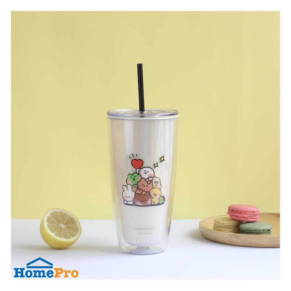 แก้วน้ำ LOCKNLOCK DOUBLE WALL COLD CUP LINE FRIEND 720 มล. สีครีม