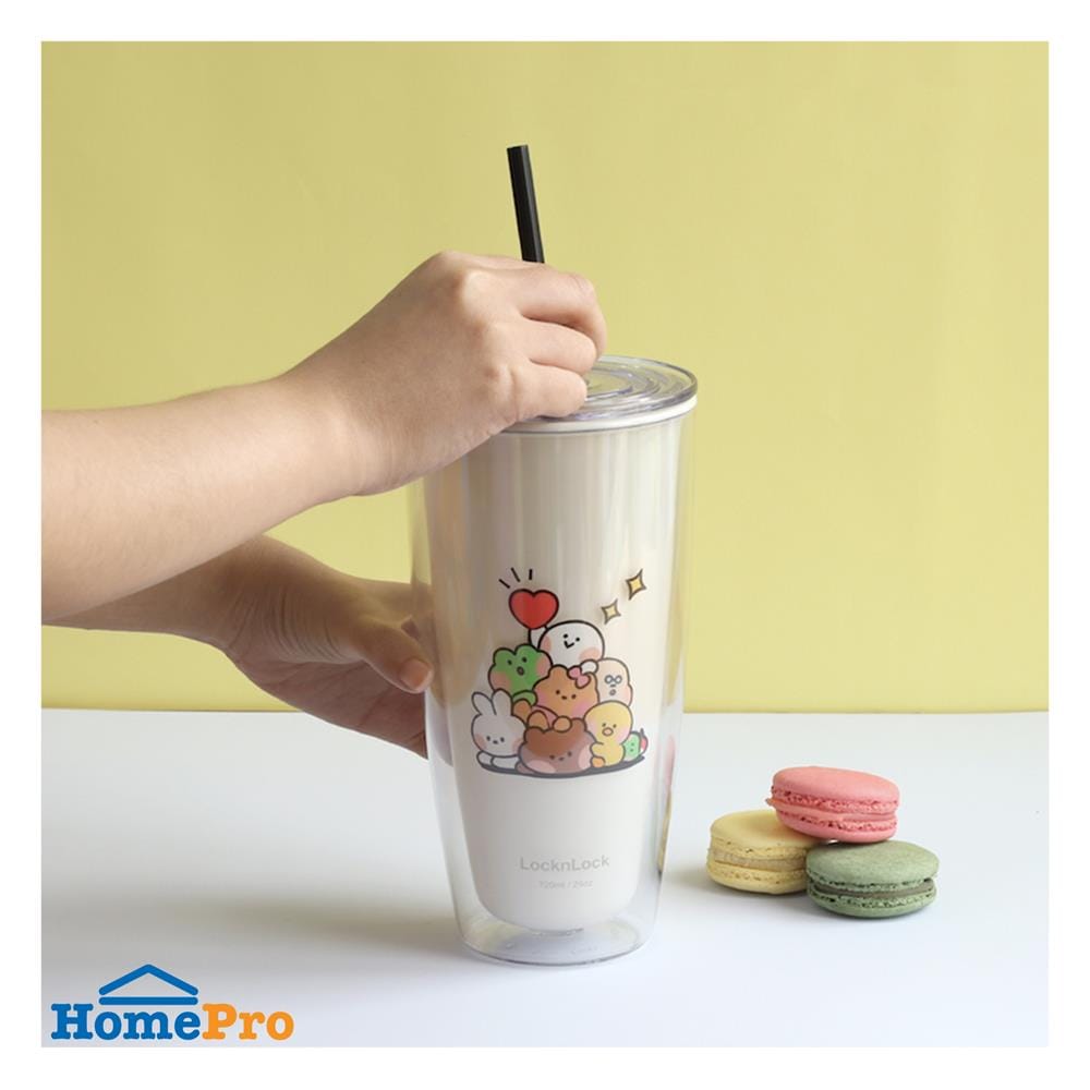 แก้วน้ำ LOCKNLOCK DOUBLE WALL COLD CUP LINE FRIEND 720 มล. สีครีม