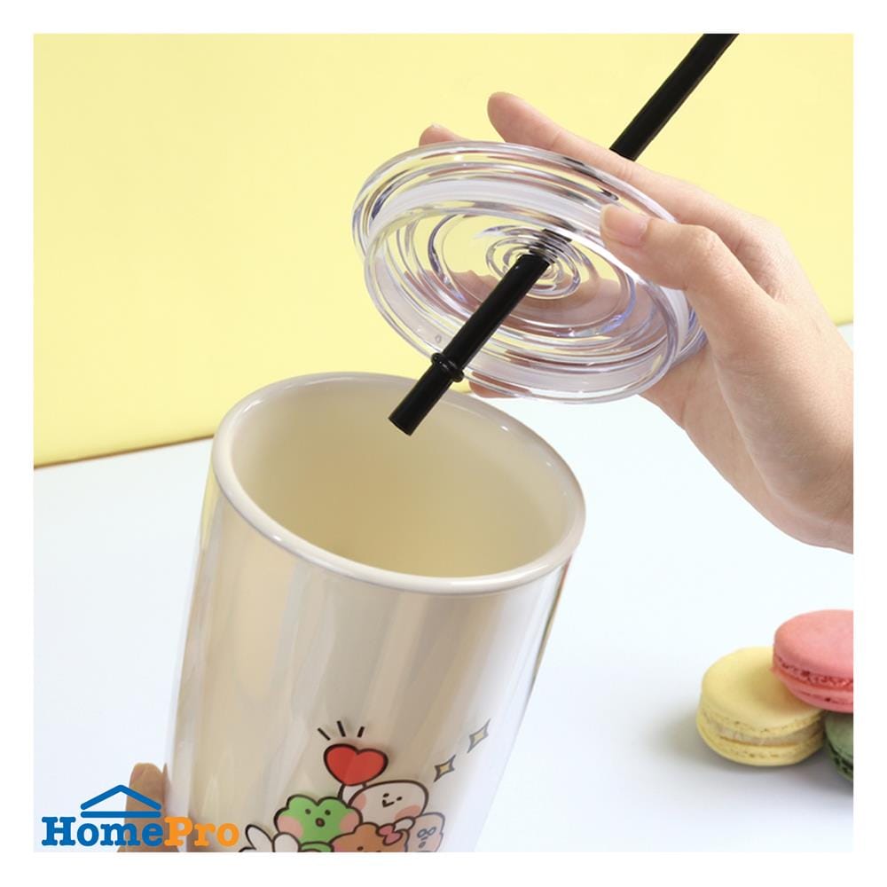 แก้วน้ำ LOCKNLOCK DOUBLE WALL COLD CUP LINE FRIEND 720 มล. สีครีม