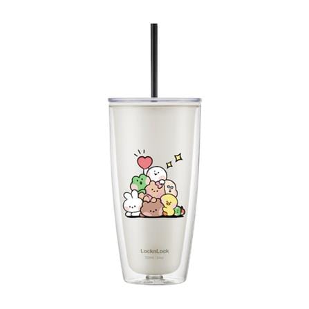 แก้วน้ำ LOCKNLOCK DOUBLE WALL COLD CUP LINE FRIEND 720 มล. สีครีม_0
