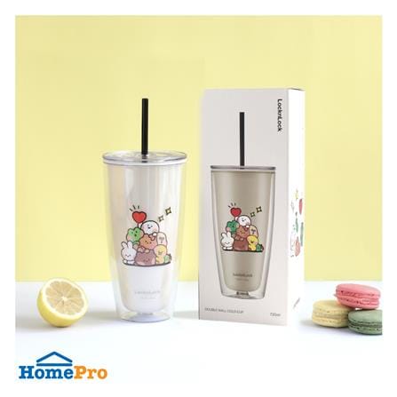 แก้วน้ำ LOCKNLOCK DOUBLE WALL COLD CUP LINE FRIEND 720 มล. สีครีม_1