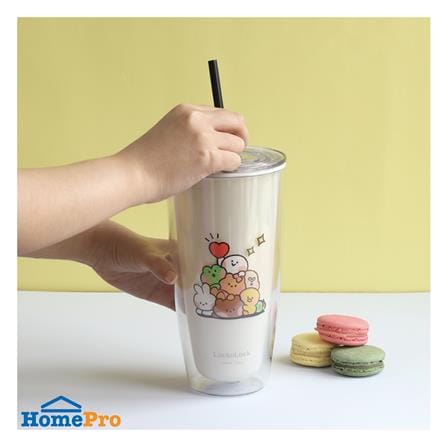 แก้วน้ำ LOCKNLOCK DOUBLE WALL COLD CUP LINE FRIEND 720 มล. สีครีม_3