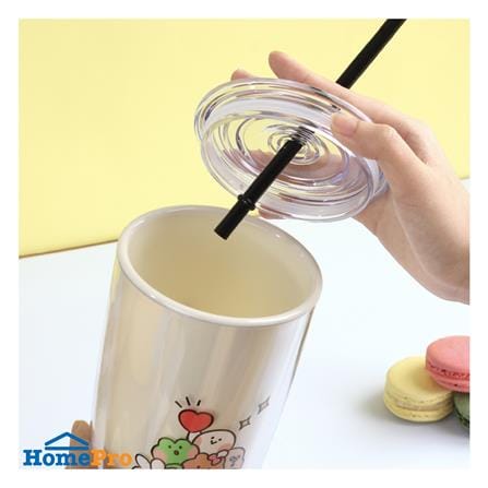 แก้วน้ำ LOCKNLOCK DOUBLE WALL COLD CUP LINE FRIEND 720 มล. สีครีม_4