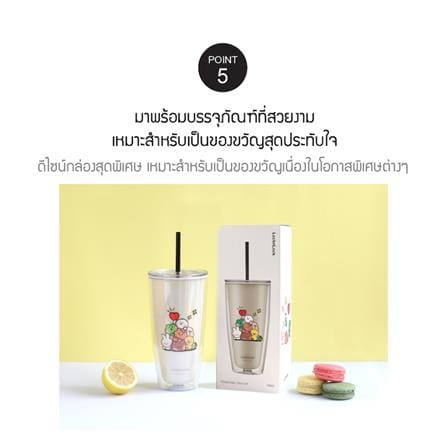 แก้วน้ำ LOCKNLOCK DOUBLE WALL COLD CUP LINE FRIEND 720 มล. สีครีม_9