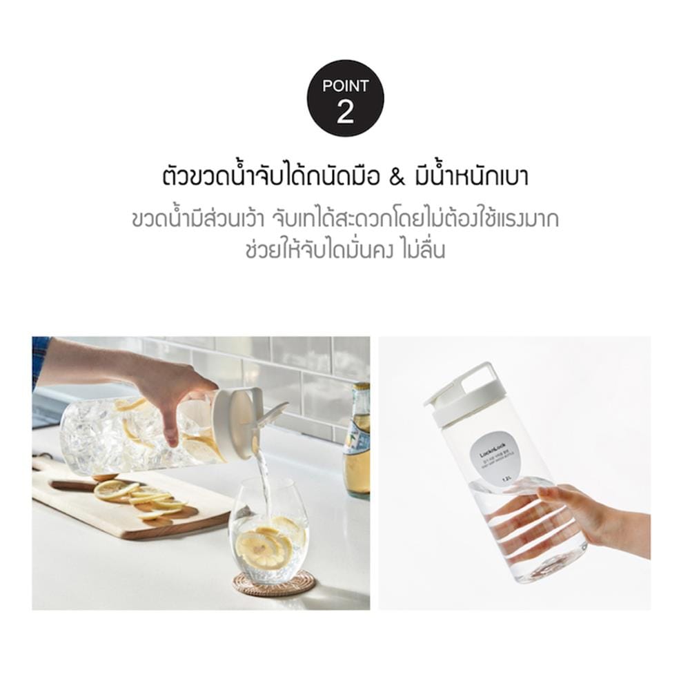 ขวดน้ำ PET LOCKNLOCK EASY GRIP 1.5 ลิตร สีขาว