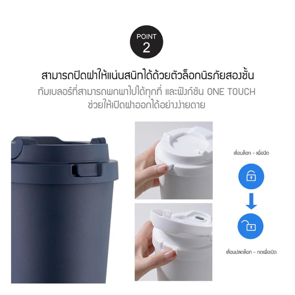 กระติกสุญญากาศ 550 มล. LOCKNLOCK ENERGETIC ONE TOUCH สีดำ