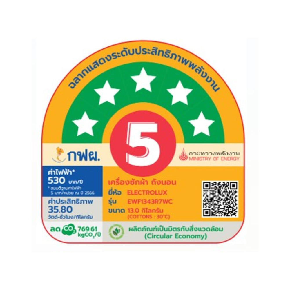 เครื่องซักผ้าฝาหน้าพร้อมขาตั้ง ELECTROLUX EWF1343R7WC 13 กก. 1400RPM อินเวอร์เตอร์ สีขาว