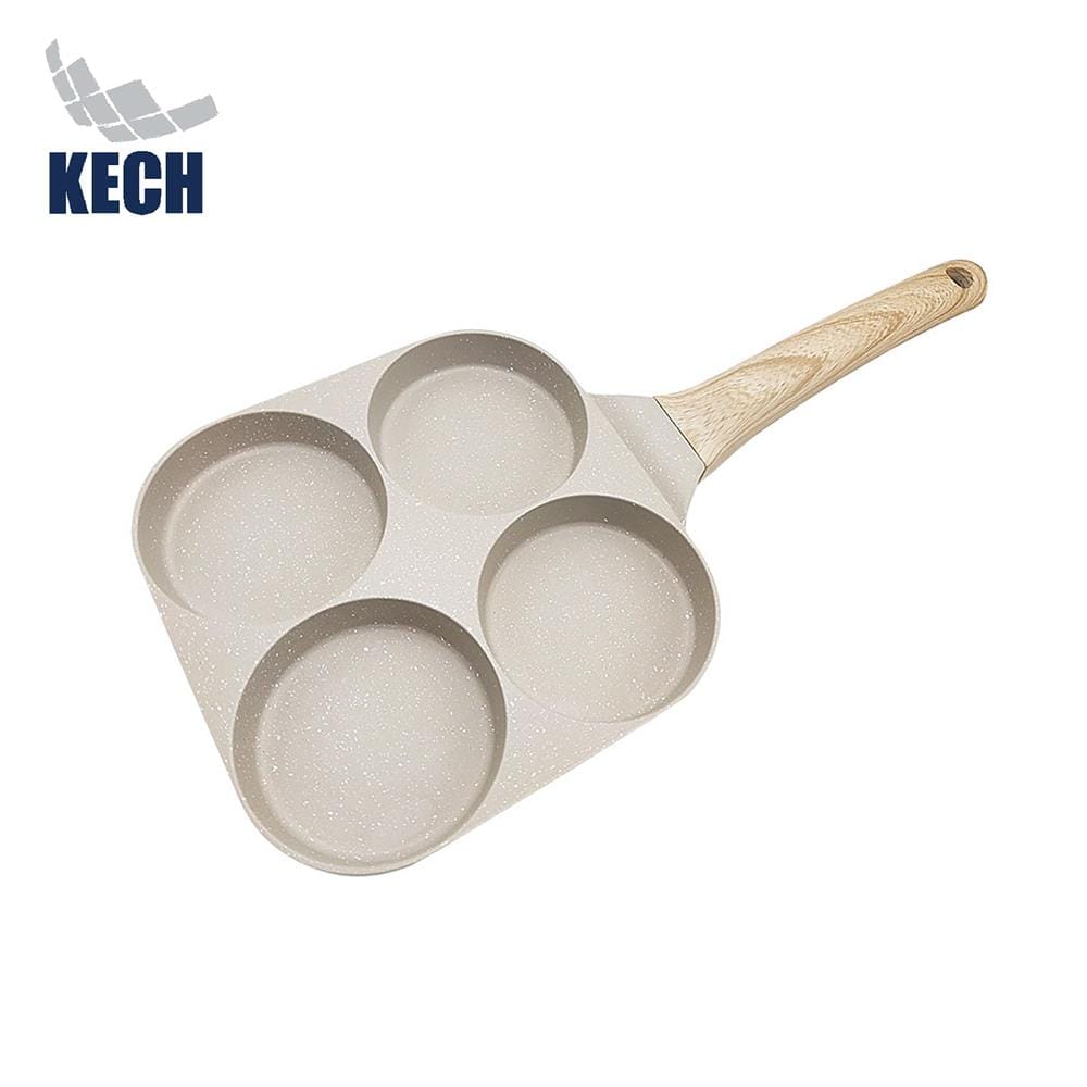 กระทะ 4 ช่อง ด้ามไม้ 18 ซม. CERAMIC KECH สีครีม IH_0