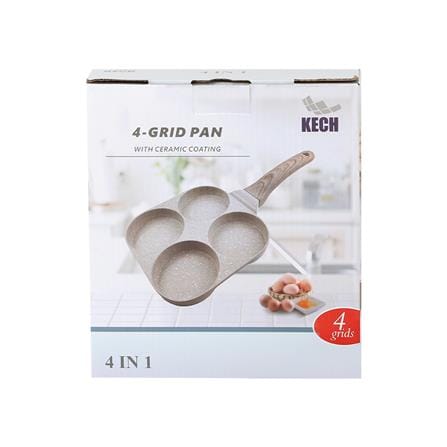 กระทะ 4 ช่อง ด้ามไม้ 18 ซม. CERAMIC KECH สีครีม IH_4
